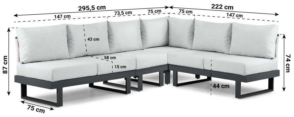 Hoek loungeset 6 personen Aluminium Grijs Lifestyle Garden Furniture Lorenzo