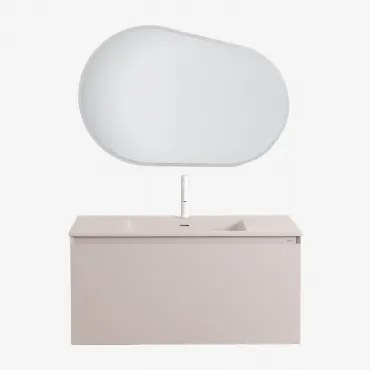 Macrae Zwevend Houten Badkamermeubelset Met Geïntegreerde Wastafel Beige – Linnen & Ovaal Led En Anticondens 100x80 Cm Riben & Wit ↑20 Cm Met Overloop