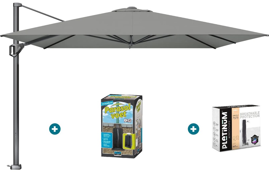 Platinum Challenger Telescope Zweefparasol premium - 3,5x3,5 - Manhattan grey met ingraafvoet en hoes