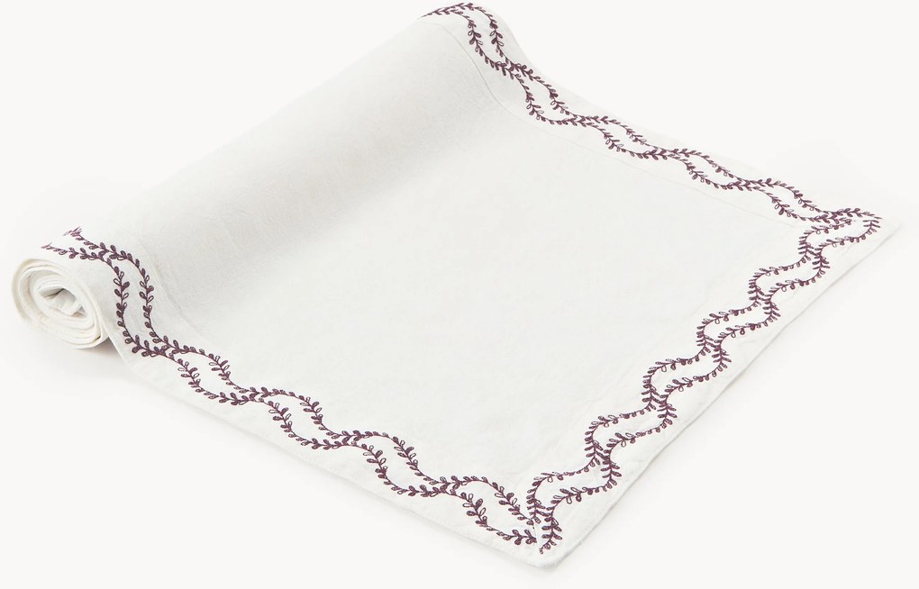 Handgeborduurde tafelloper Ivy van gewassen linnen