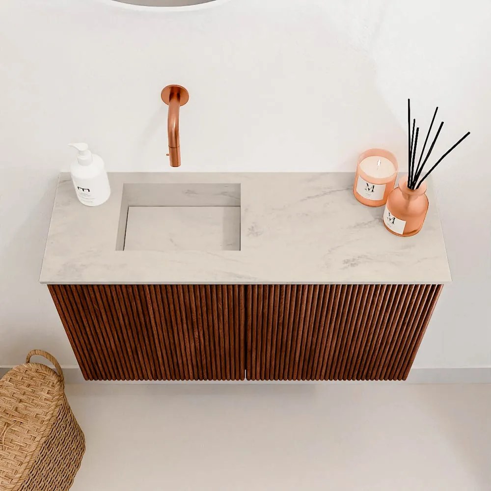Mondiaz Joya DLux 70cm toiletmeubel ruby met wastafel faye links zonder kraangat opalo