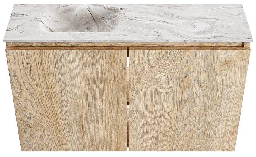 Mondiaz Ture DLux toiletmeubel 80cm washed oak met wastafel glace links met kraangat