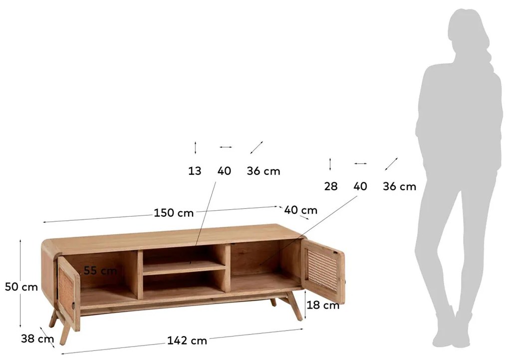 Kave Home Nalu Houten Tv-meubel Met Webbing - 150x40x50cm.