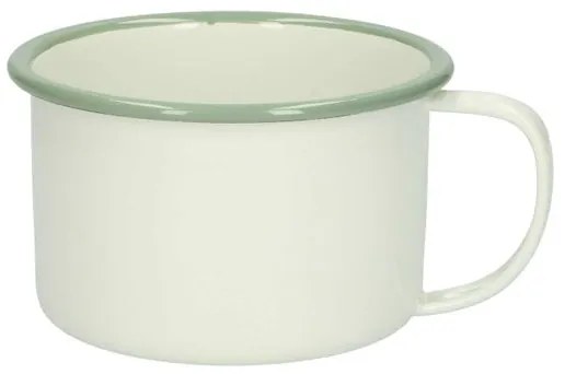 Beker met oor, emaille, groengrijs/wit,Ø 11 cm