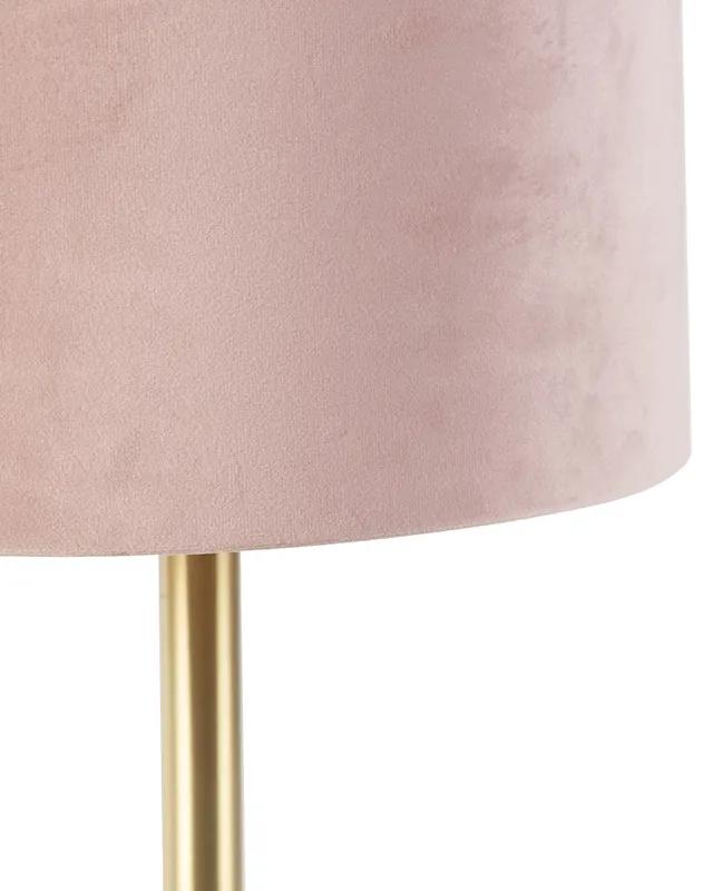 Stoffen Romantische tafellamp messing met roze kap 25 cm - Simplo Modern E27 cilinder / rond Binnenverlichting Lamp