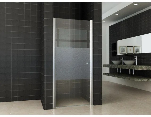 Wiesbaden Partly nisdeur links 800 x 2000 x 8 mm nano helder glas met melkglas middenband/chroom 20.4230