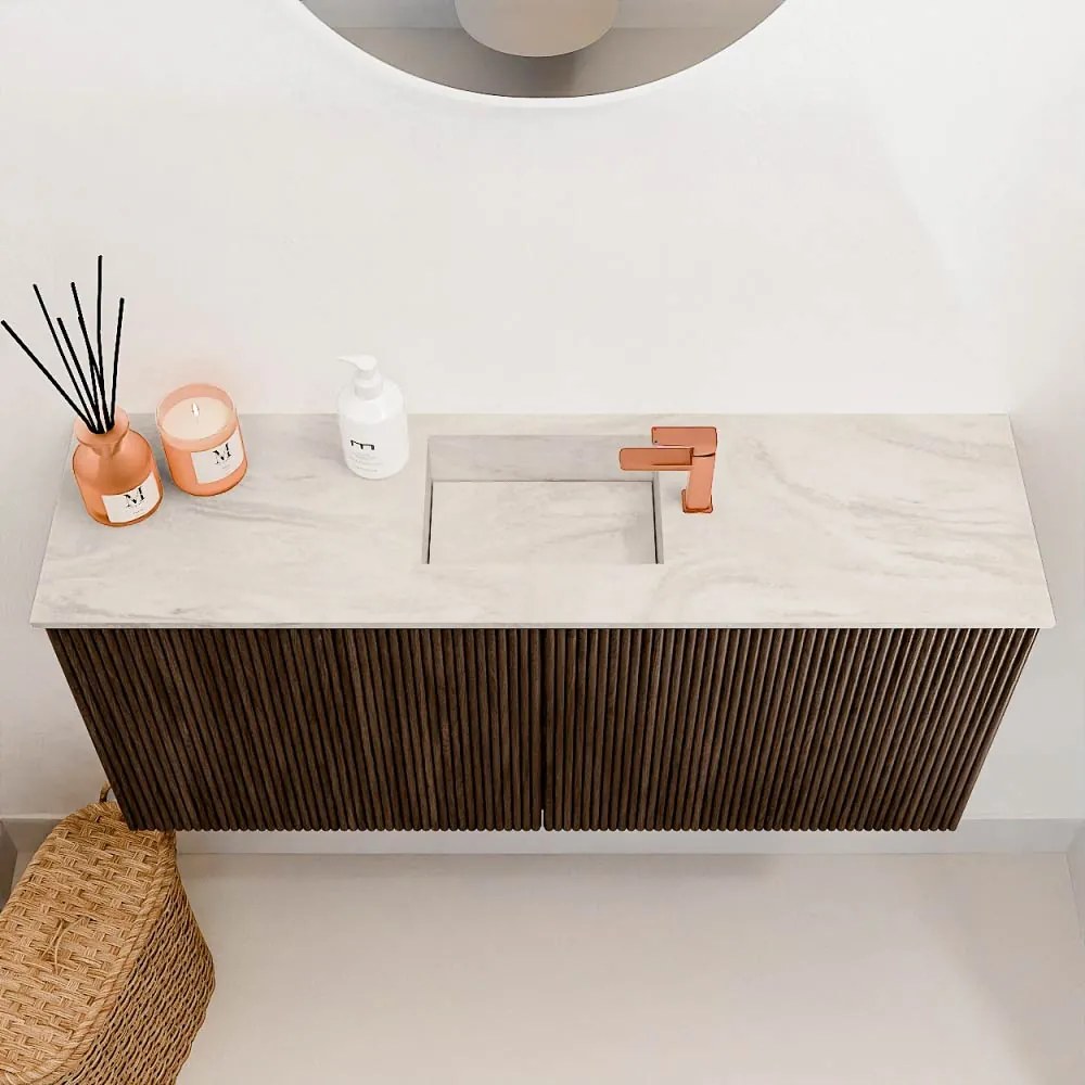 Mondiaz Joya DLux 90cm toiletmeubel walnut met wastafel faye midden 1 kraangat ostra