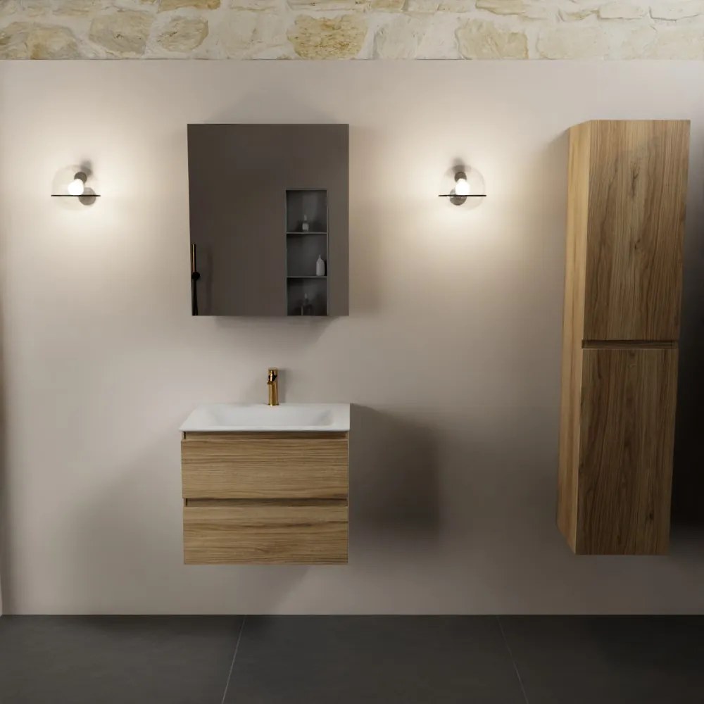 Mondiaz Aivy badmeubel 60cm chai met wastafel solid surface talc midden 1 kraangat en spiegelkast