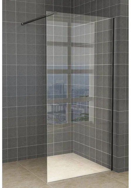 Wiesbaden Slim inloopdouche 50x200cm met 8mm helder glas met zwart profiel en stabilisatiestang sw203904/sw203911