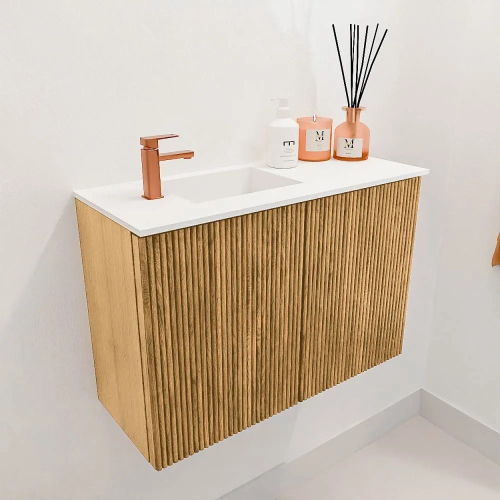 Mondiaz Joya 60cm toiletmeubel oak met wastafel faye links 1 kraangat talc