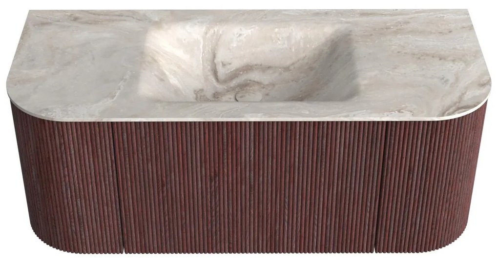 Mondiaz Kurve-dlux 110cm badmeubel ronding links/rechts ruby met 1 lade en 2 deuren en wastafel cloud midden zonder kraangat frappe