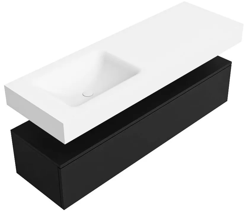 Zaro Alan badmeubel 140cm urban 1 lade met vrijhangende wastafel cloud links zonder kraangat talc