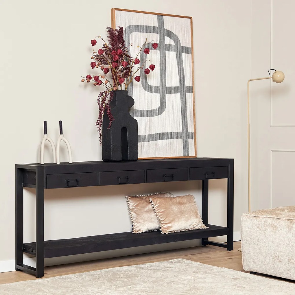 Starfurn Boaz Black Stoere Zwarte Sidetable Mangohout 180 Cm - 180 X 35cm.