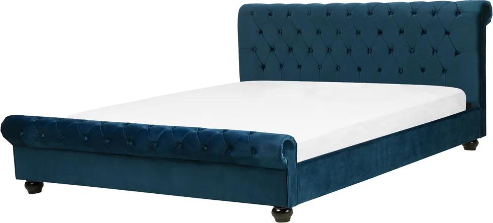 Bed fluweel blauw 180 x 200 cm AVALLON