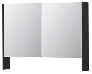 INK SPK3 Spiegelkast - 100x14x74cm - 2 deuren - dubbelzijdige Spiegel - open planchet - schakelaar en stopcontact - MDF lak zwart mat 1110205