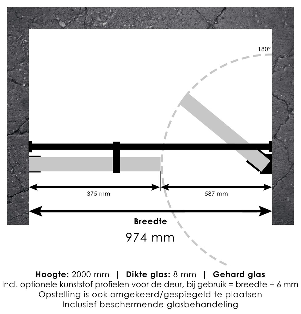 Brauer JC profielloze nisdeur 100cm met 60cm deur gunmetal geborsteld