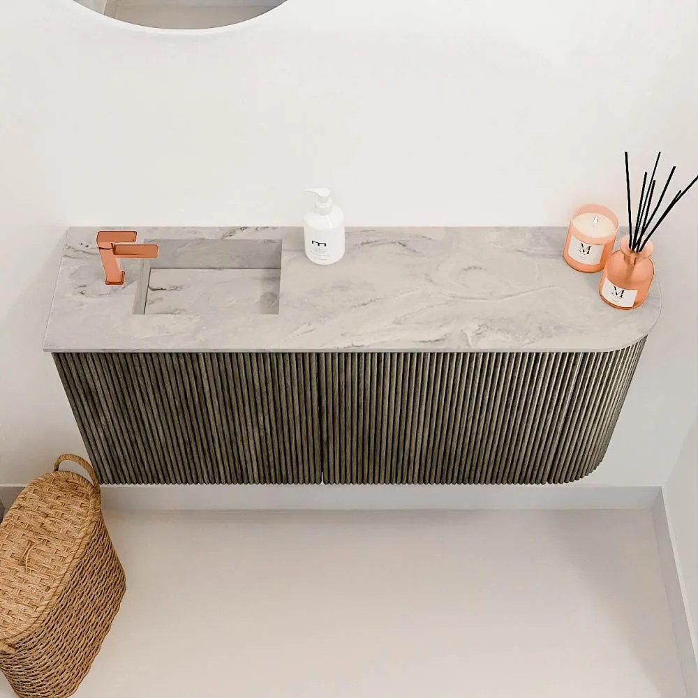 Mondiaz Joya DLux 90cm toiletmeubel ronding rechts shadow met wastafel faye links 1 kraangat glace