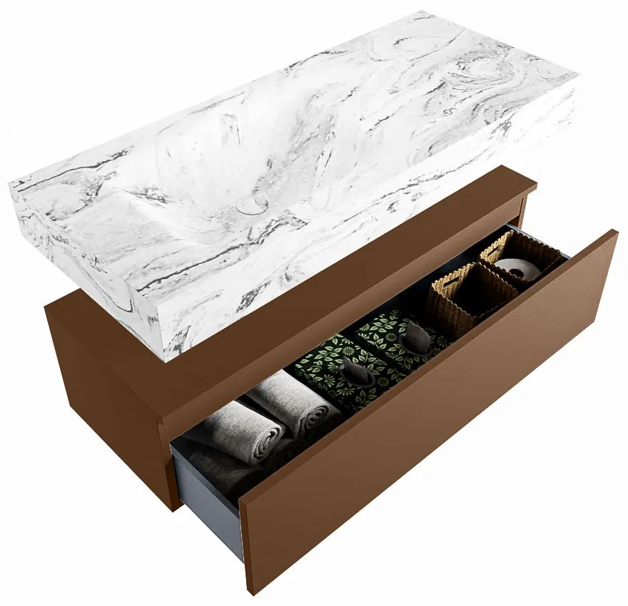 Mondiaz Alan DLux badmeubel 110cm rust 1 lade met wastafel glace links zonder kraangat