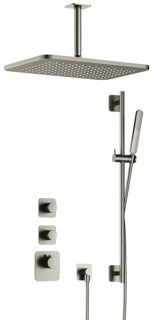 Hotbath Gal IBS40GNP High Flow inbouwdouche met plafondbuis, glijstang en 27x40cm hoofddouche geborsteld nikkel PVD