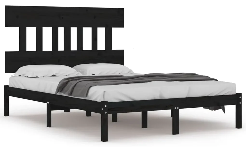 vidaXL Bedframe massief hout zwart 135x190 cm 4FT6 Double