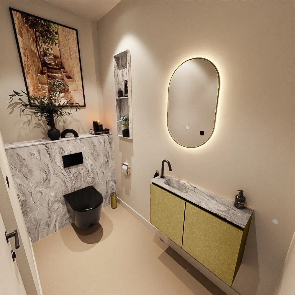 Mondiaz Ture DLux toiletmeubel 80cm oro met wastafel glace links met kraangat