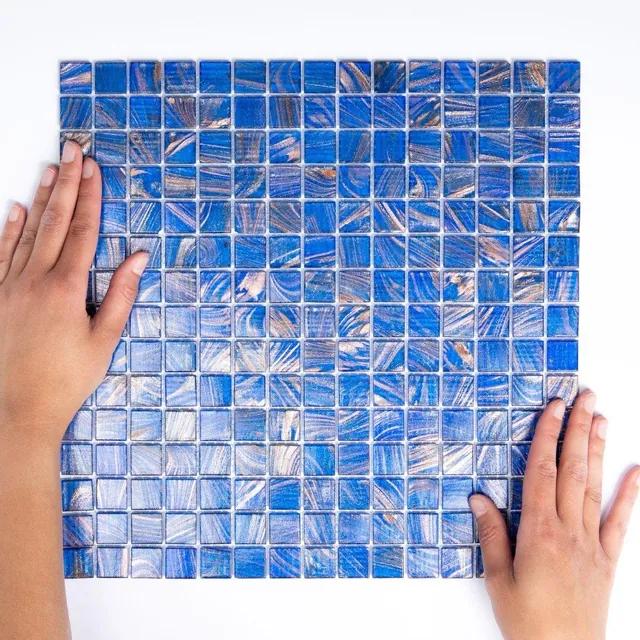 The Mosaic Factory Amsterdam mozaïektegel - 32.2x32.2cm - wand en vloertegel - Vierkant - Glas Medium Blue glans GMG661