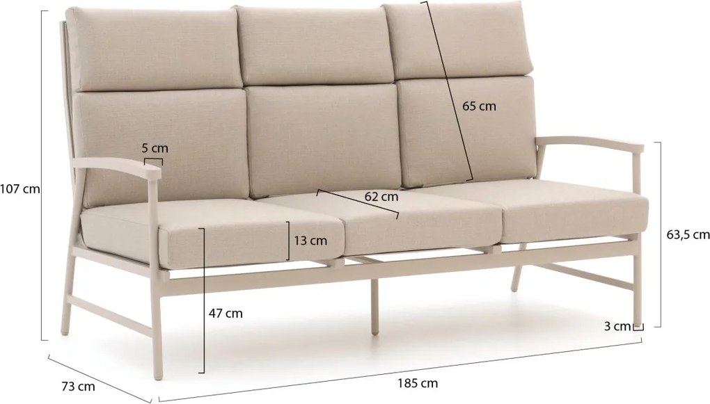 Loungebank Tuin Bellagio  | Aluminium | 3 personen | Tuinbank Beige | 188cm | Kees Smit Tuinmeubelen