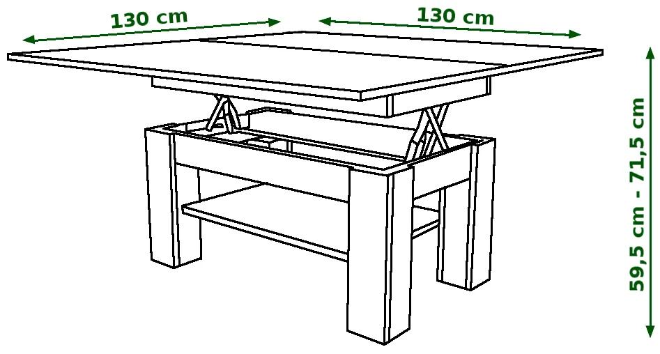 BRAVO  artisan eiken / antraciet - salontafel met plank, OPKLAPBAAR VERHOOGD