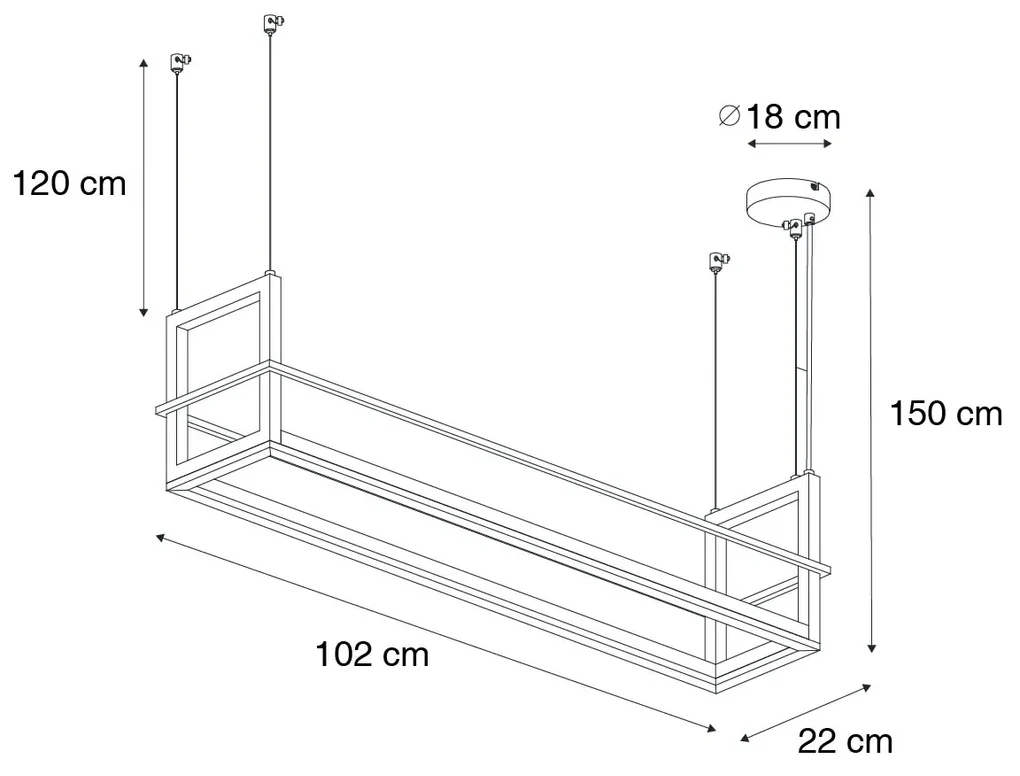 Eettafel / Eetkamer Hanglamp zwart met rek incl. LED 3-staps dimbaar - Cage Rack Industriele / Industrie / Industrial Binnenverlichting Lamp