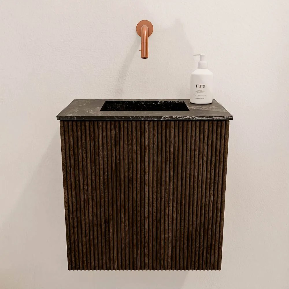 Mondiaz Joya DLux 40cm toiletmeubel walnut met wastafel faye midden zonder kraangat lava