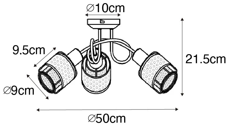 Design plafondlamp zwart met goud 3-lichts - Noud