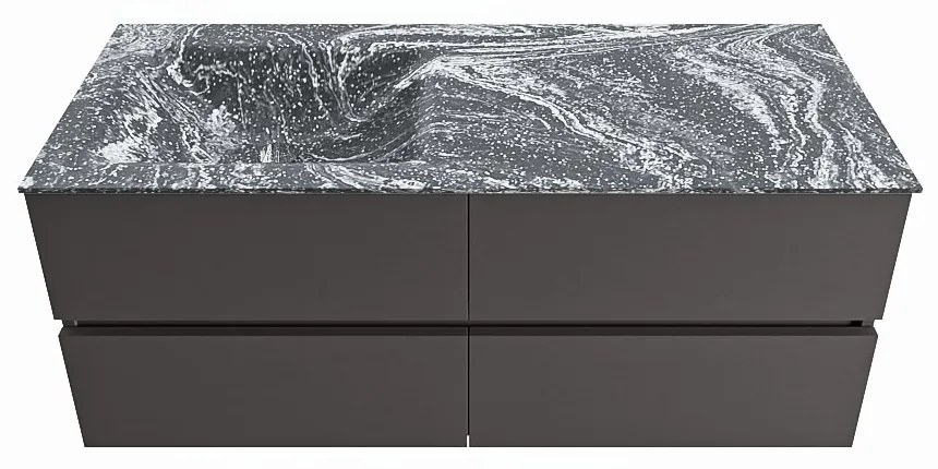 Mondiaz Vica DLux badmeubel 120cm dark grey 4 lades met wastafel lava links 1 kraangat