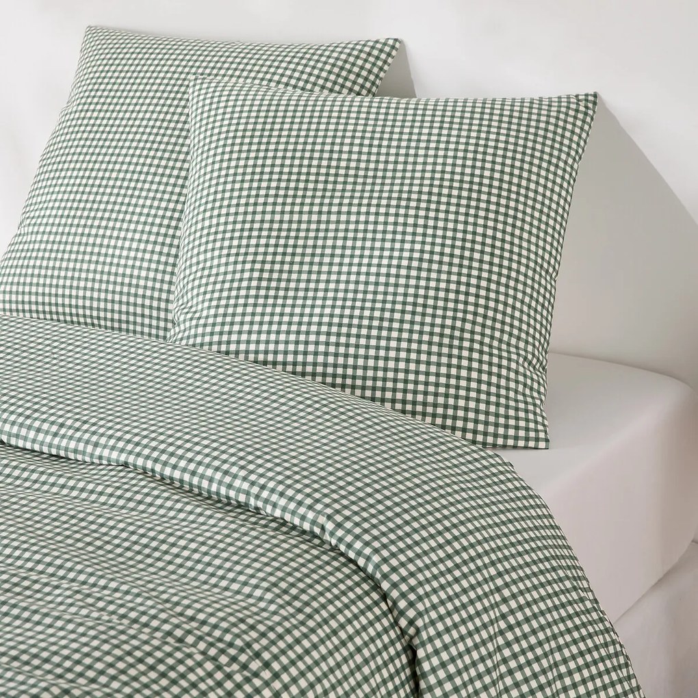 Beddengoed 30% gerecycled katoen, vierkante kussensloop, geruit, LESIA