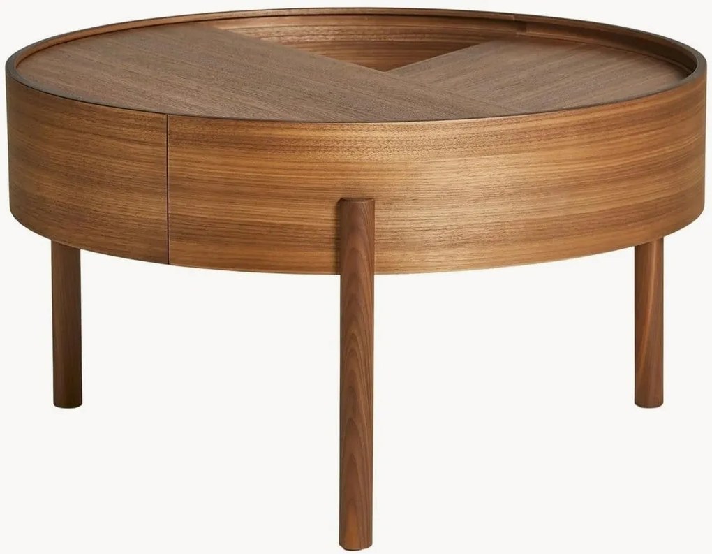 Ronde salontafel Arc van walnoothout met opbergruimte