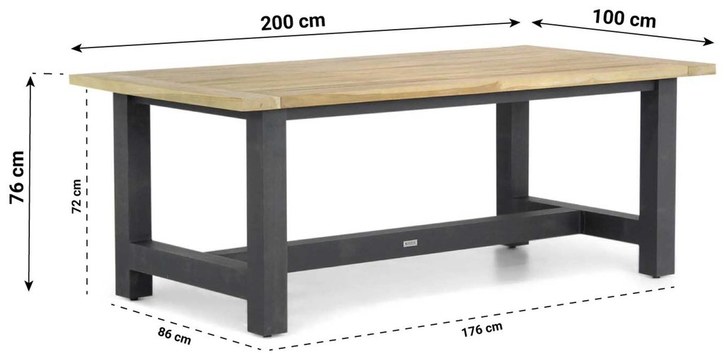 Dining Tuintafel rechthoekig 200 x 100 cm Aluminium/teak Grijs San Francisco