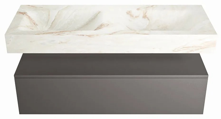 Mondiaz Alan DLux badmeubel 120cm dark grey 1 lade met wastafel frappe dubbel 2 kraangaten