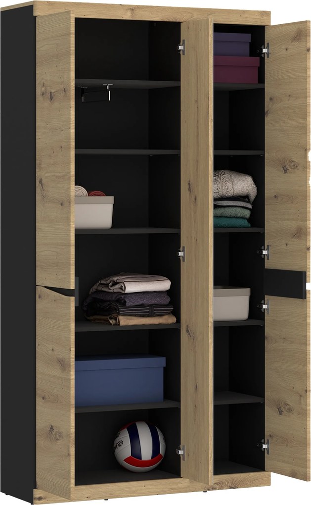 Kledingkast Venlori 139, Antraciet, Artisan eiken, 194x103x40cm, 92.1 kg, Kledingkast deuren: Met scharnieren