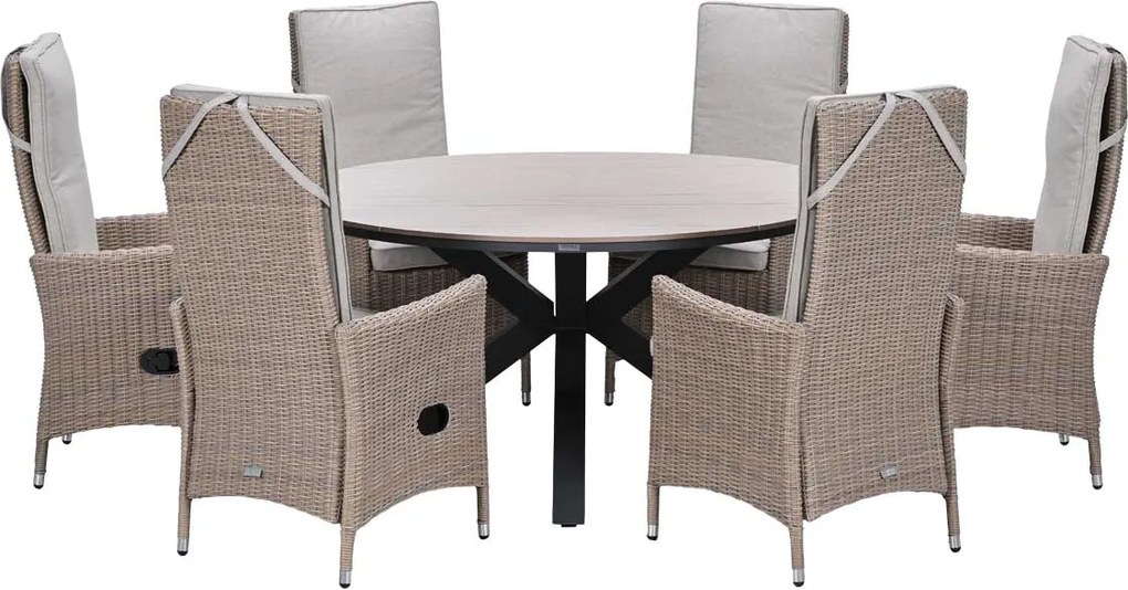 Garden Impressions Collin tuinset 7-delig - Tulli tuintafel Ø148x75 cm light teak vironwood