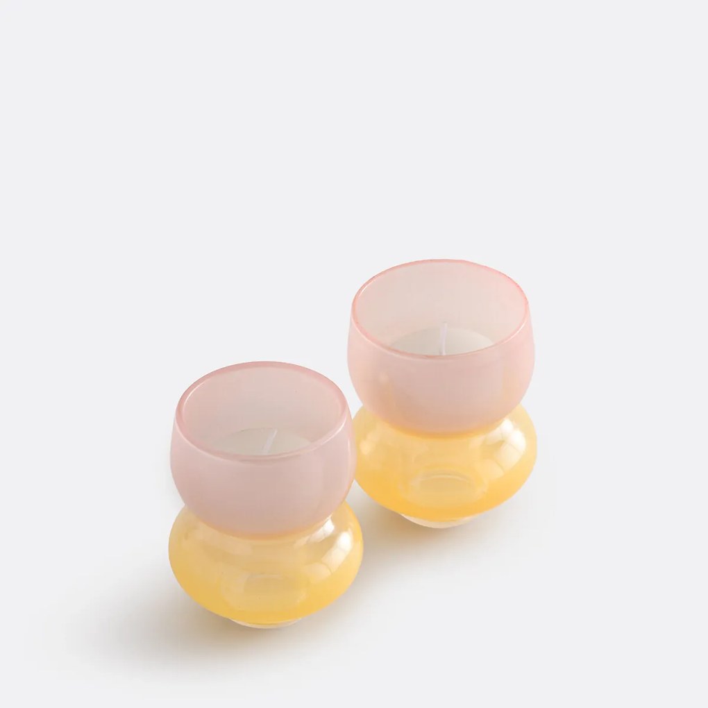 Set van 2 tweekleurige glazen kandelaars, hoogte 8 cm, Solia
