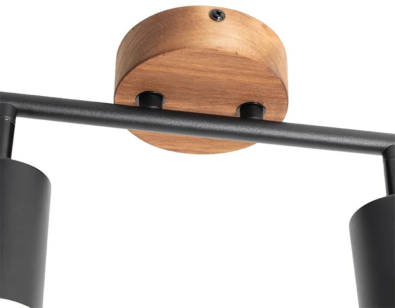 Industriële Spot / Opbouwspot / Plafondspot zwart met hout kantelbaar 2-lichts - Jeana Industriele / Industrie / Industrial GU10 Binnenverlichting Lamp