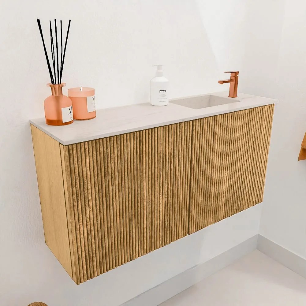 Mondiaz Joya DLux 80cm toiletmeubel oak met wastafel faye rechts 1 kraangat meli