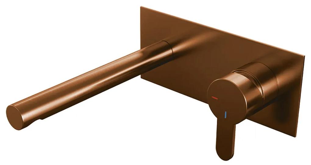 Brauer Copper Edition ColdStart wastafelkraan inbouw rechte uitloop met achterplaat model D1 koper geborsteld PVD