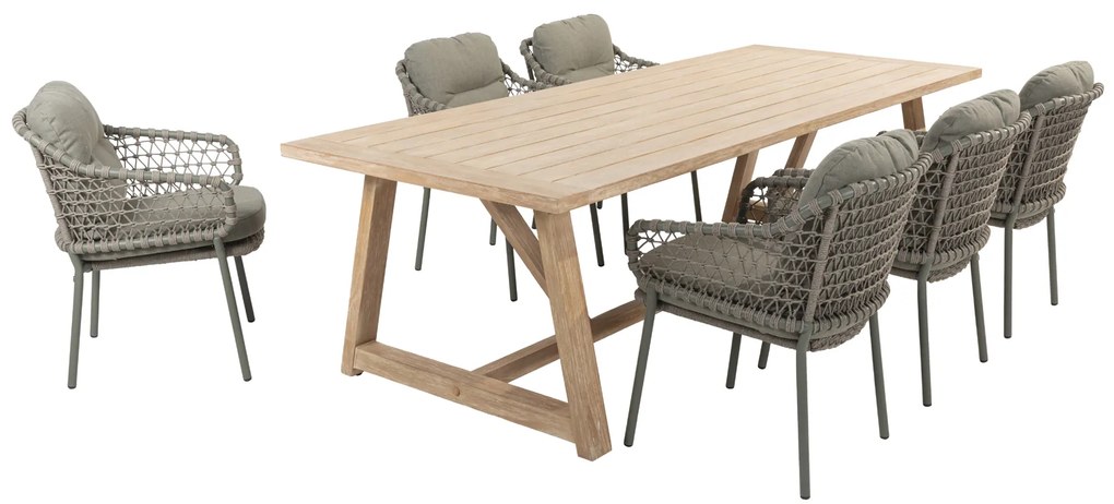 4 Seasons Outdoor Jura tuinset olijfgroen met Noah tafel 260 cm geborsteld teak  Tuinset    taupe weerbestendig