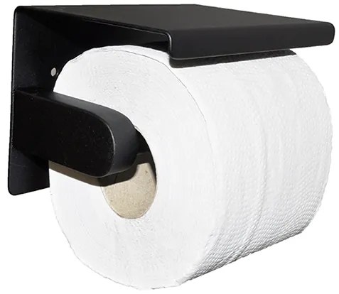 Mueller toiletrolhouder met planchet 304-RVS mat zwart