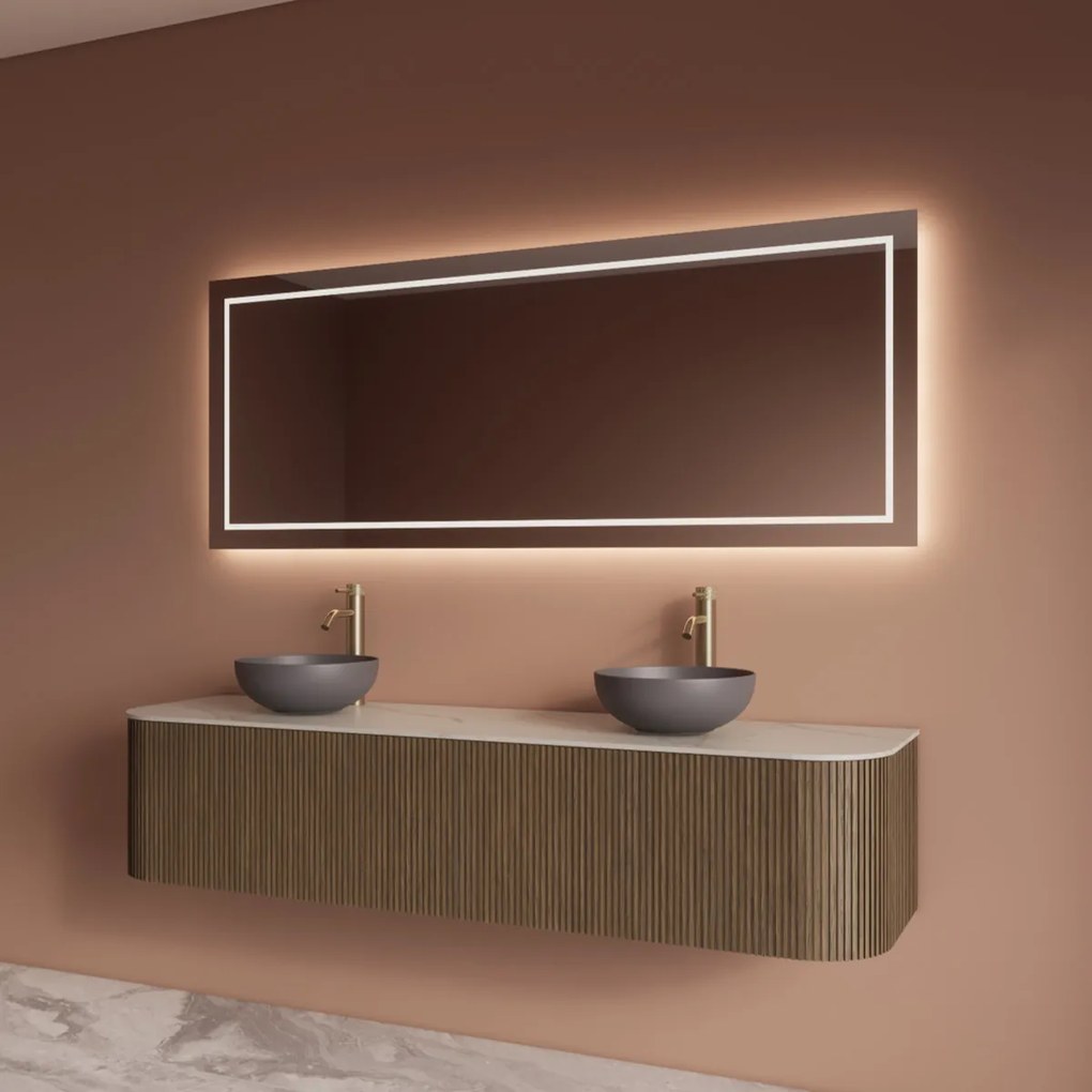 Gliss Design Alluro badmeubel ribbelfront met ronding links/rechts 180cm ash grey en wit marmer toppaneel