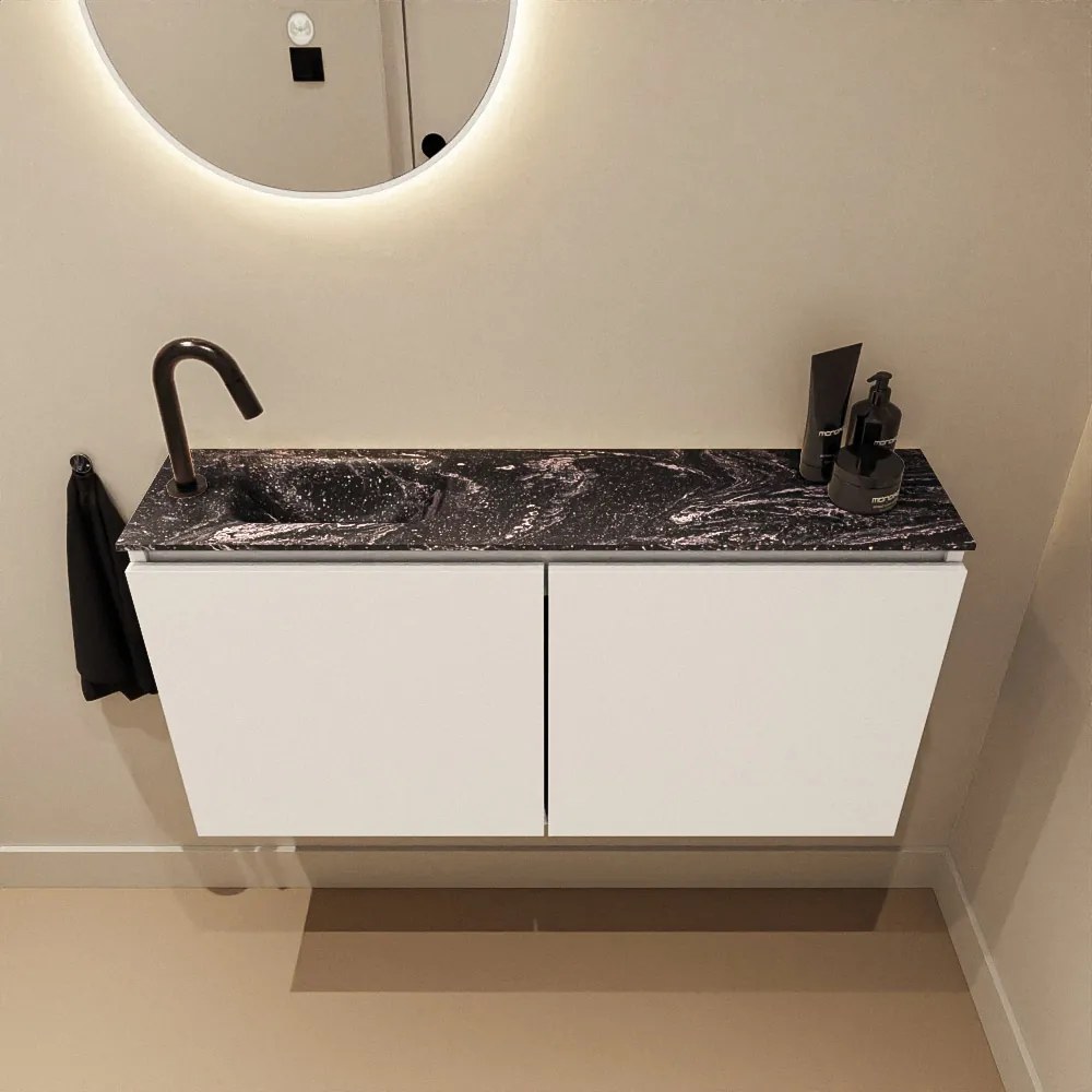 Mondiaz Ture DLux toiletmeubel 100cm talc met wastafel lava links met kraangat