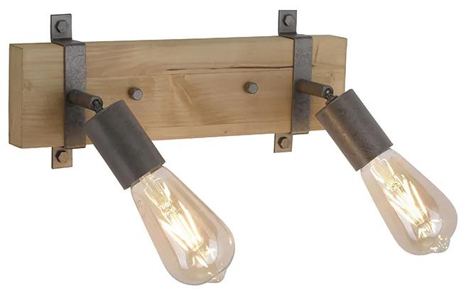 Industriële Spot / Opbouwspot / Plafondspot grijs met hout verstelbaar 2-lichts - Maris Industriele / Industrie / Industrial E27 Binnenverlichting Lamp