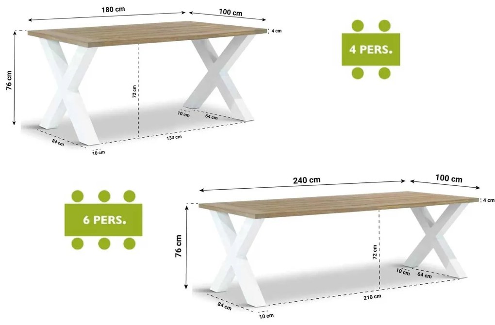 Tuinset 4 personen 180 cm Aluminium/teak Wit Lifestyle Garden Furniture Brandon/Cardiff