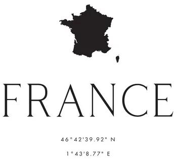 Kaart France map and coordinates, Blursbyai, (26.7 x 40 cm)