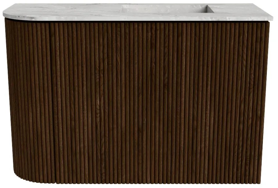 Mondiaz Joya DLux 60cm toiletmeubel ronding links walnut met wastafel faye rechts 1 kraangat glace